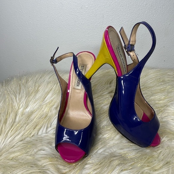 Steve Madden P-Evan Patent High Heel Slingback‎ Strap Open Toe 6 - Picture 2 of 11